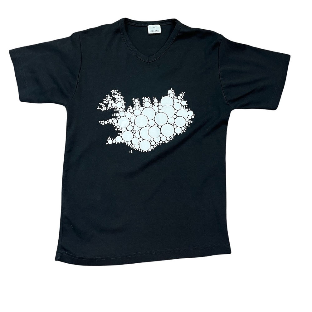 Iceland Women's V-Neck T Shirt Size Medium Black White Heavy Weight Soft